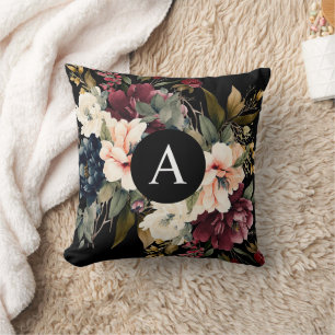 Modern Elegant Floral Monogram Personalised Cushion