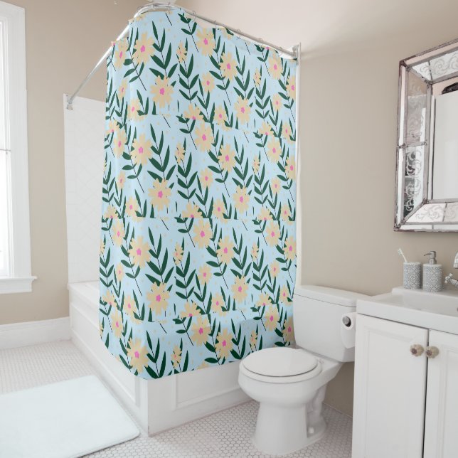 Modern Elegant Floral Pattern Shower Curtain (In Situ)