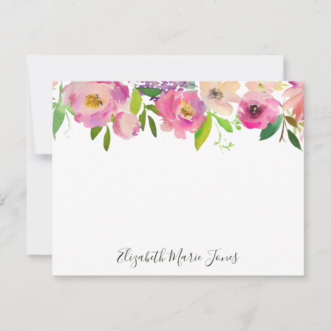Modern Elegant Floral Pink Pastel Watercolor Peony Card (Front)