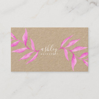 Modern elegant floral pink watercolor kraft business card