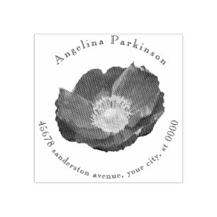 Modern Elegant Floral Poppy Return Address Rubber Stamp