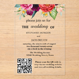 Modern Elegant Floral QR Code Budget Wedding Acrylic Invitations