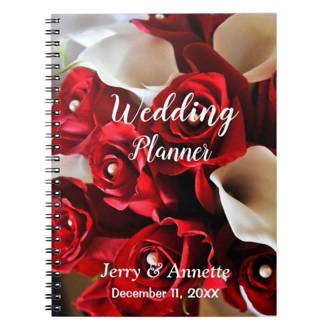 Modern Elegant Floral Red Flowers Wedding Planner Notebook (Front)