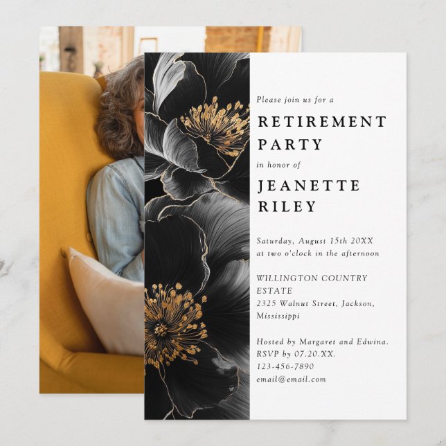 Modern Elegant Floral Retirement Party Photo Invitation (Front/Back)