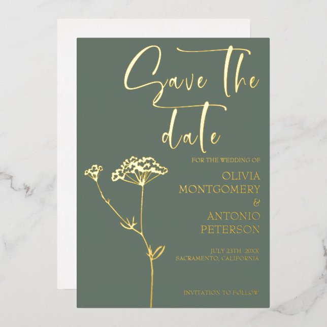 Modern Elegant Floral Sage Green Save the date (Front/Back)
