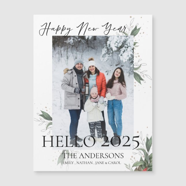 Modern Elegant Floral Script Happy New Year 2024 (Front)