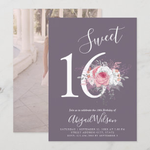 Modern elegant floral sweet sixteen birthday party invitation
