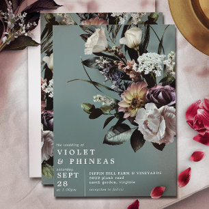 Modern Elegant Floral   Teal Green Spring Wedding Invitation