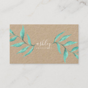 Modern elegant floral turquoise watercolor kraft business card