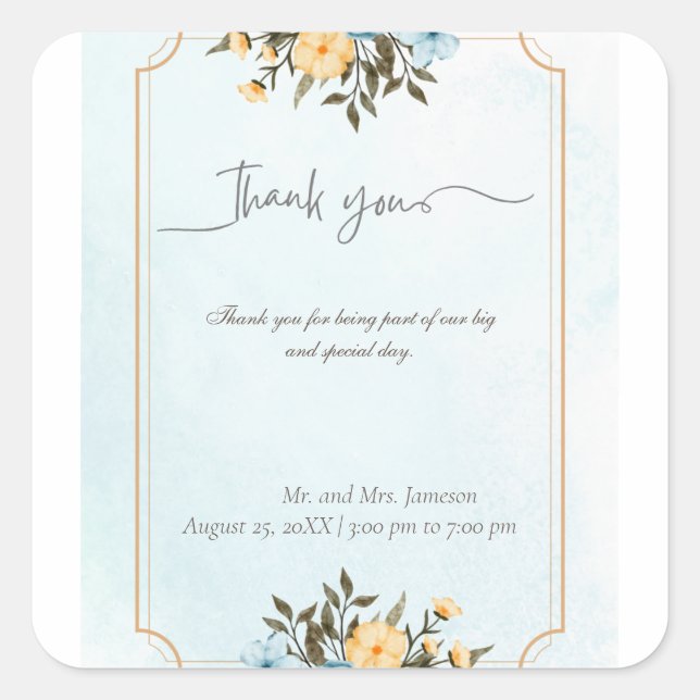 Modern Elegant Floral Watercolor Greenery Wedding Square Sticker (Front)