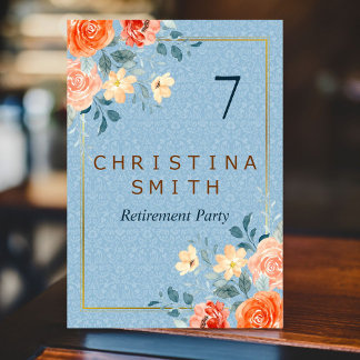 Modern Elegant Floral Watercolor Retirement Party Table Number