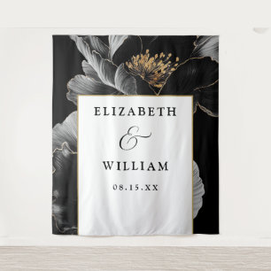 Modern Elegant Floral Wedding Photo Booth Backdrop Tapestry