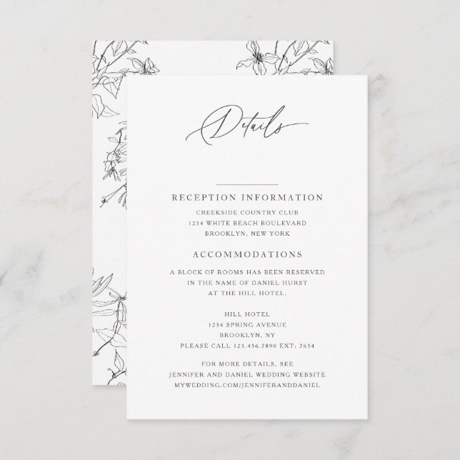 Modern Elegant Floral Wedding Reception Details  Enclosure Card (Front/Back)