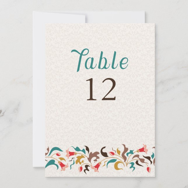 Modern Elegant Floral Wreath Wedding Table Number (Front)