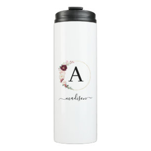 Modern, Elegant, Flower-Circle, Monogram - Name Thermal Tumbler