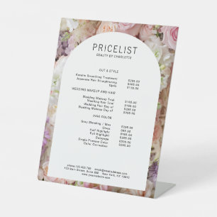 Modern,  elegant flowers, arch price list pedestal sign