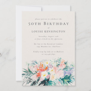 Modern Elegant Flowers Bouquet 50th Birthday Invit Invitation