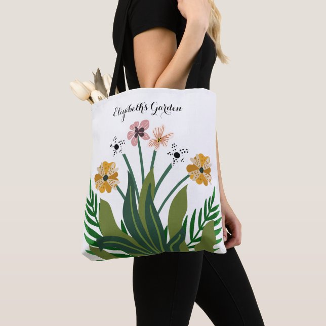 Modern Elegant Flowers Watercolor Garden Custom Tote Bag (Close Up)