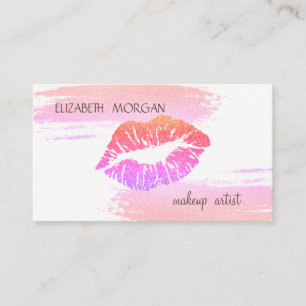 Modern Elegant Foil Brush Stroke, Glitter Lips Business Card