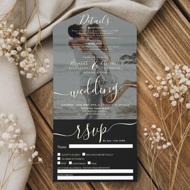 Modern elegant foil photo overlay wedding all in one invitation (Modern elegant foil photo overlay wedding all in one invitation)