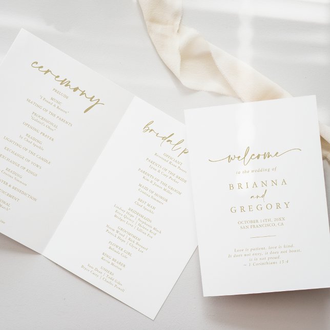 Modern Elegant Folded Gold Wedding  Program Programme (Creator Uploaded)