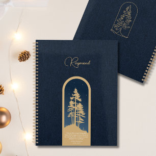 Modern Elegant Forest Gold Deep Blue Script Quote Planner
