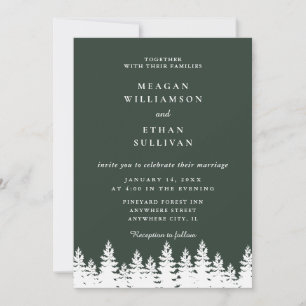 Modern Elegant Forest Green White Winter Wedding  Invitation
