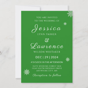 Modern Elegant Forest Green winter wedding  Invitation