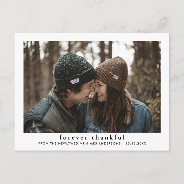 Modern Elegant Forever Thankful Newlywed Photo Postcard (Front)