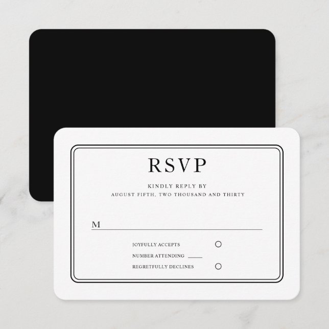 Modern Elegant Formal Black And White Wedding RSVP Card (Front/Back)