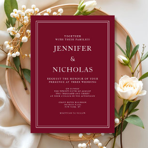 Modern Elegant Formal Burgundy Red Wedding Invitation