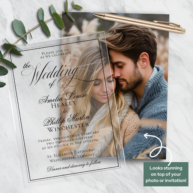 Modern Elegant Formal Calligraphy Wedding Vellum Invitations (Modern Elegant Formal Calligraphy Wedding Vellum Overlay)