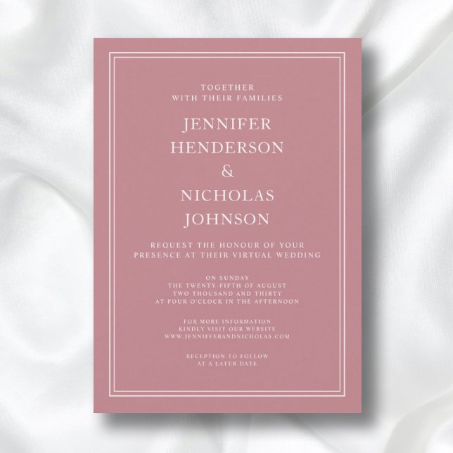 Modern Elegant Formal Dusty Rose Virtual Wedding Invitation (Front / Modern Elegant Formal Dusty Rose Virtual Wedding Invitation)