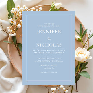 Modern Elegant Formal Powder Blue Wedding Invitation