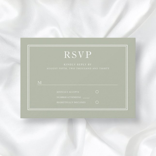 Modern Elegant Formal Sage Green Wedding RSVP Card (Creator Uploaded)