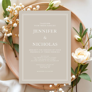 Modern Elegant Formal Taupe Beige Wedding Invitation