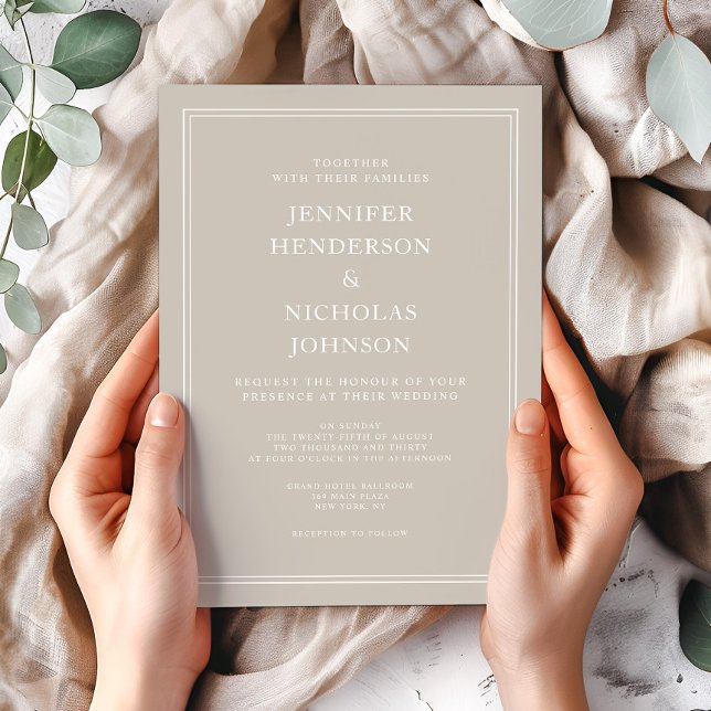 Modern Elegant Formal Taupe Beige Wedding Invitation (Modern Elegant Formal Taupe Beige Wedding Invitation)