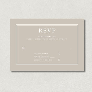 Modern Elegant Formal Taupe Beige Wedding RSVP Car Card