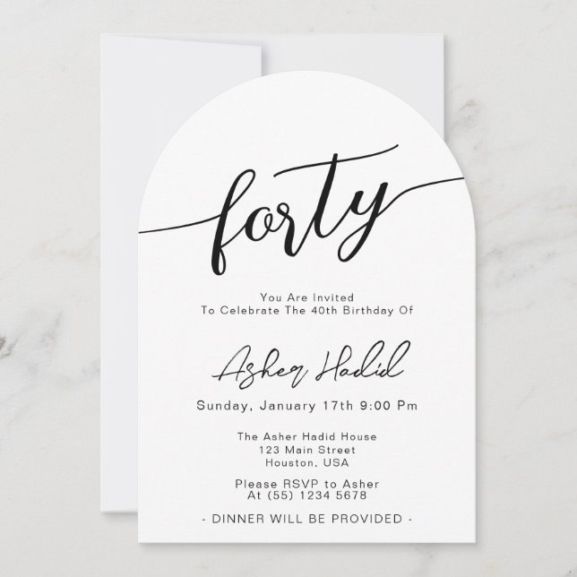Modern Elegant Forty 40th Birthday Party Photo Invitation (Front)