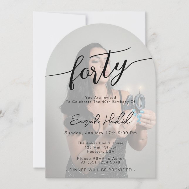 Modern Elegant Forty 40th Birthday Party Photo Invitation (Front)