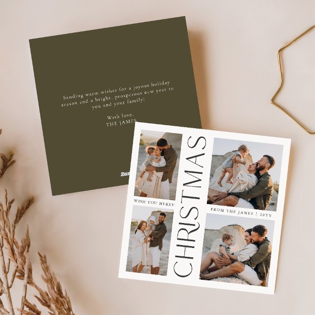Modern Elegant Four Photo Collage Square Christmas Holiday Card (Creator Uploaded)