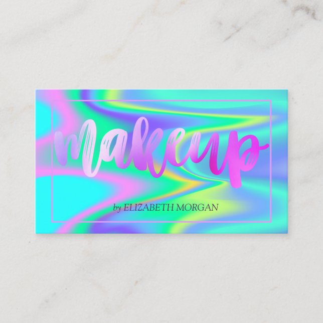 Modern Elegant  Frame Holographic Makeup Business Card (Front)