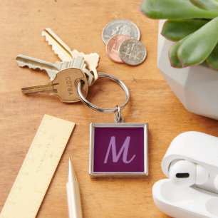 Modern Elegant Fuchsia and Lavender Monogram Key Ring
