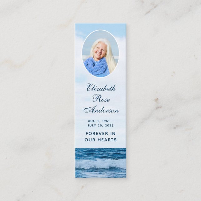 Modern Elegant Funeral Memorial Mini Bookmark Card (Front)