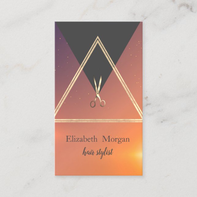 Modern Elegant Geometric Gold,Scissors Business Card (Front)