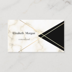 Modern Elegant Geometric Marble,Black Gold Stripes Business Card