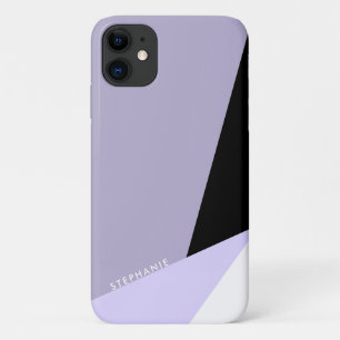 Modern elegant geometric violet black & white  iPhone 11 case