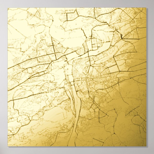  Modern Elegant Gift Map of Prague, Czech Republic Foil Prints (Front)