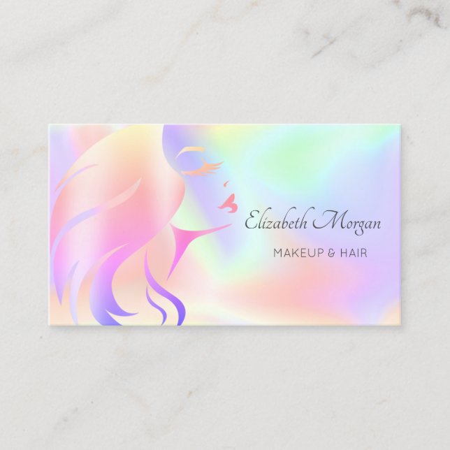 Modern Elegant Girl Face Silhouette Holographic Bu Business Card (Front)