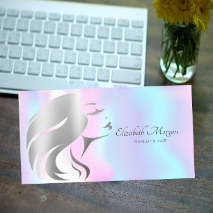 Modern Elegant Girl Face Silhouette Holographic Business Card